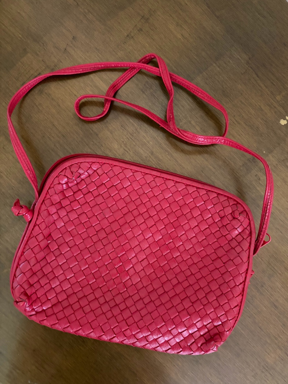 Compact Woven Crossbody Bag in Red